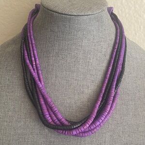 Vintage 90s 5 Strand Acrylic Purple & Black Layered Necklace